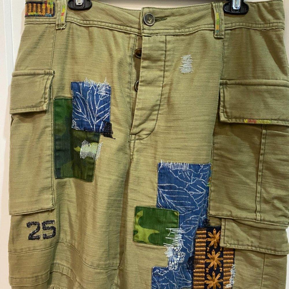 Free People Olive Patchwork Cargo Shorts